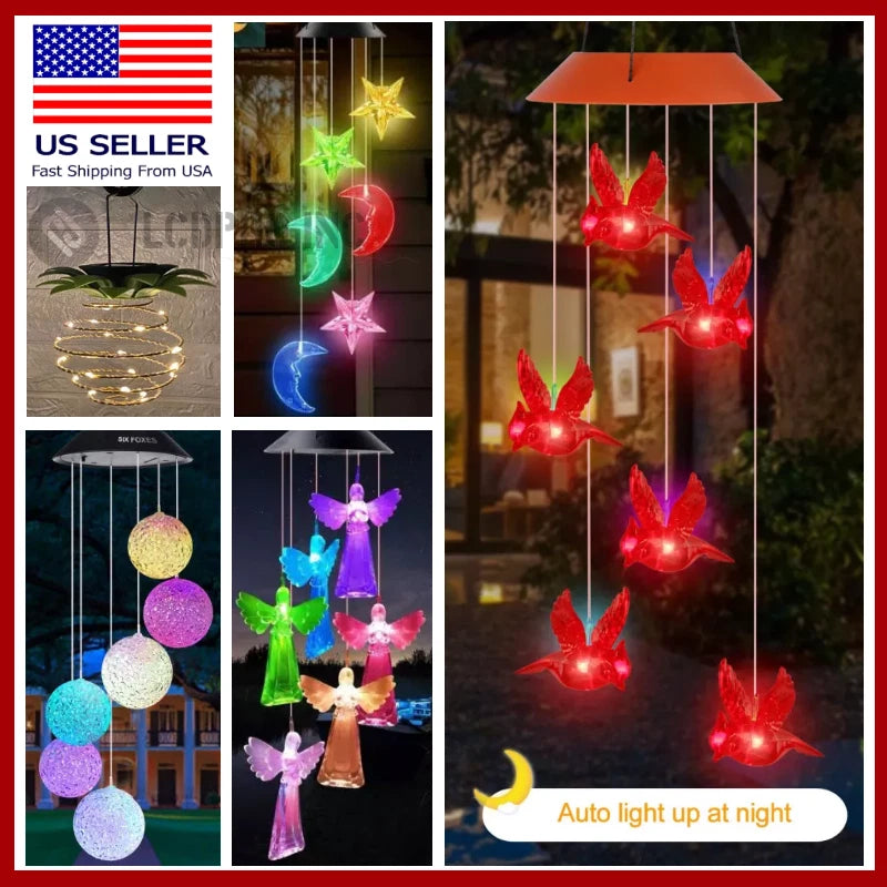 MistHaus Solar Wind Chimes - LED Color Changing Outdoor